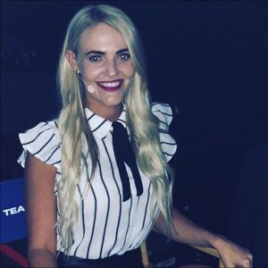 White and black blouse with neck tie